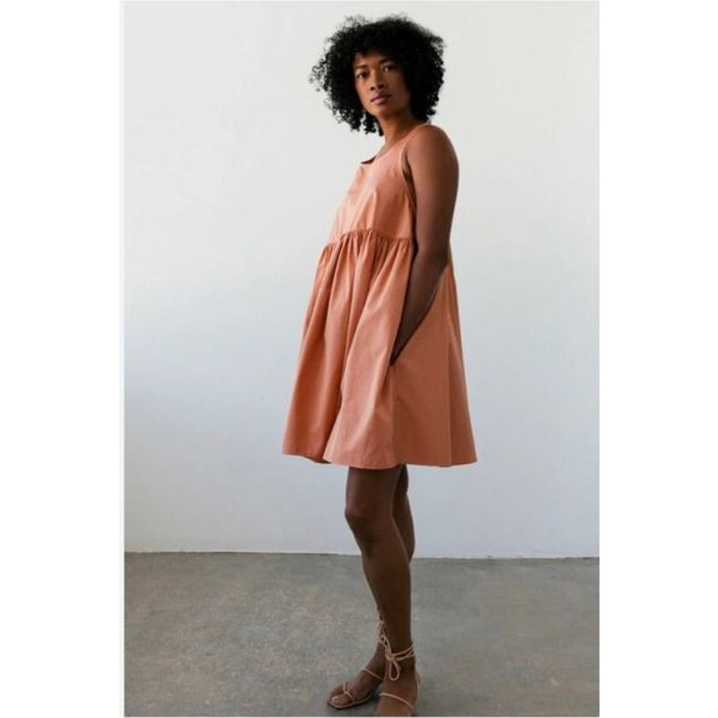 Juliette Fabbri Sophie Swingback Racerback Mini Dress Apricot Quiet Luxury 1